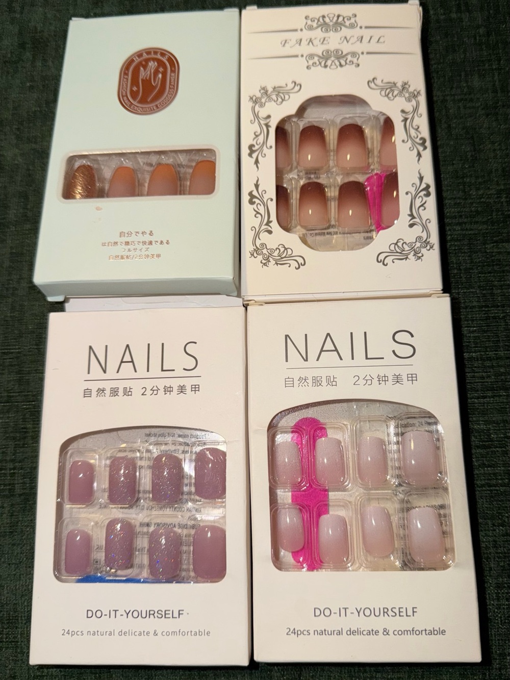 4 sets of Neutral Pink & Mauve Shaded press on nails, new in box